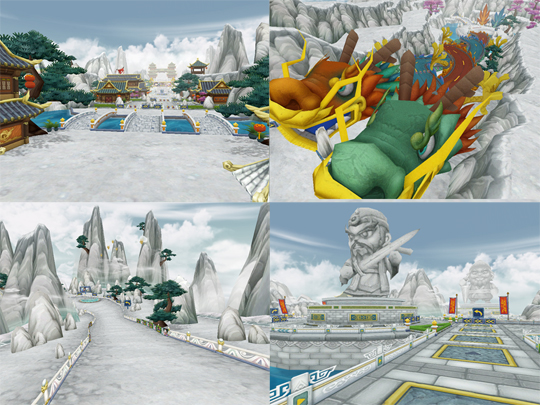 신규 아이템 트랙 '도검 월하문'과 '도검 용의 길' 그리고 신규 스피드 트랙 '도검 야외 수련관'과 '도검 구름의 협곡'(좌측 상단부터 시계방향).