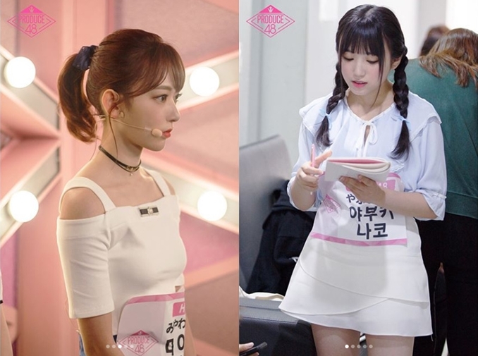 Mnet '프로듀스48'의 일본 연습생 미야와키 사쿠라와 야부키 나코