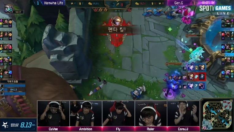 ◇젠지 e스포츠의 원거리 딜러 '룰러' 박재혁의 이즈리얼이 펜타킬을 달성하는 장면(사진=스포티비 게임즈 생중계 화면 캡처).