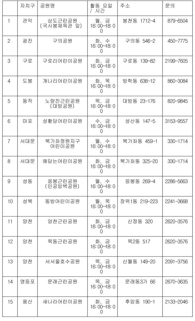 움직이는 놀이터 시간표