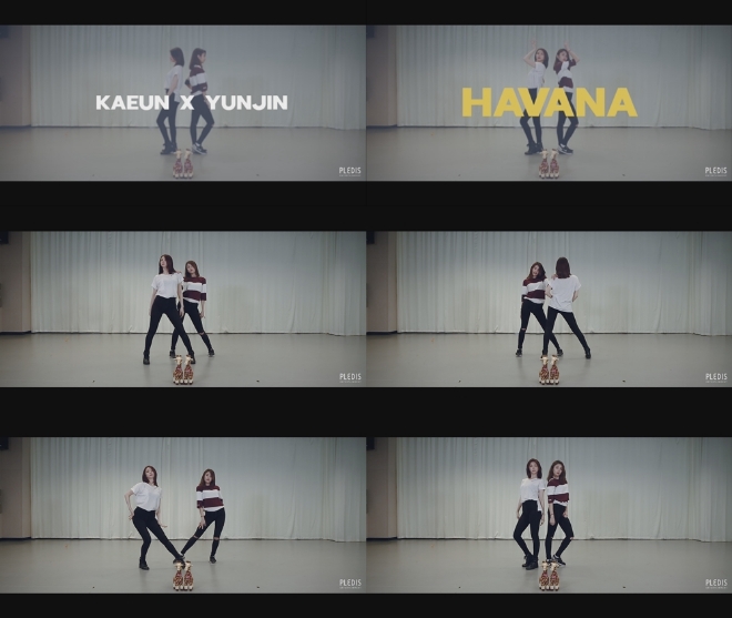 플레디스 연습생 이가은과 허윤진의 'Havana(하바나)' 안무 영상 캡쳐
