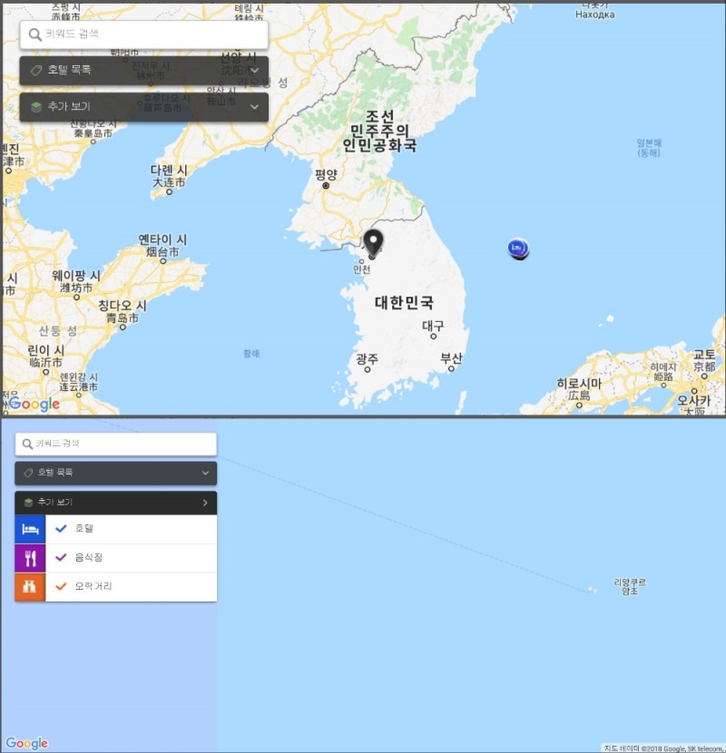 (사진=트립어드바이저 홈페이지내에서 지도를 검색하면 일본해와 리앙쿠르암초로 표기된 것을 확인할 수 있다./홈페이지 캡처)