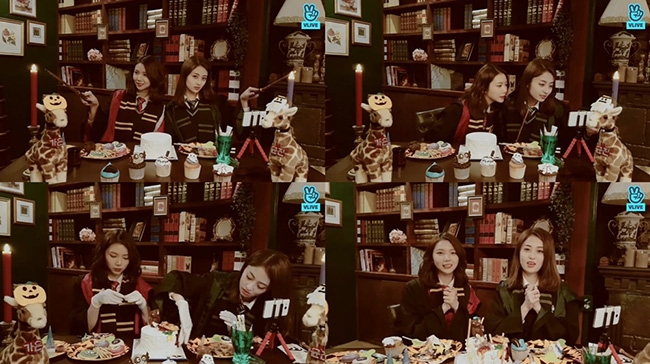 플레디스 엔터테인먼트 소속 이가은과 허윤진의 V 라이브 캡쳐