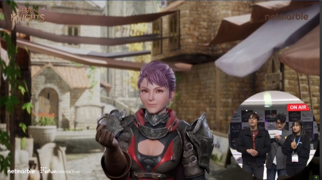 '세븐나이츠2'의 캐릭터 렌의 라이브 토크쇼 화면.