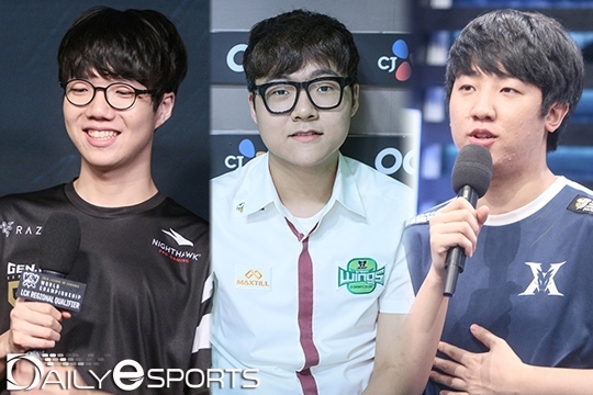 SK텔레콤 T1에서 2019년 활약할 선수들. '하루' 강민승, '테디' 박진성, '칸' 김동하(왼쪽부터).