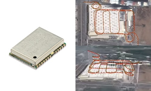 사진=왼쪽: SDR-1612GB / SDR-1612GL Module Image 오른쪽: DR수신기로 지하주차장 운행 경로를 구글지도에 표시한 결과이미지