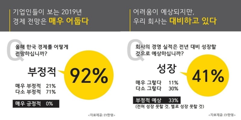 기업인 92% "올 경제 전망 어두워"... 자사 성장 가능성은 41% '긍정적'