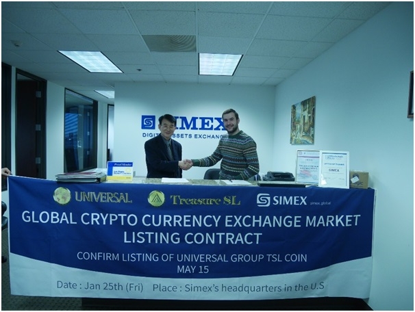 사진=북미 거래소 시멕스 본사에서 이뤄진 TSL코인 상장 계약 체결식
