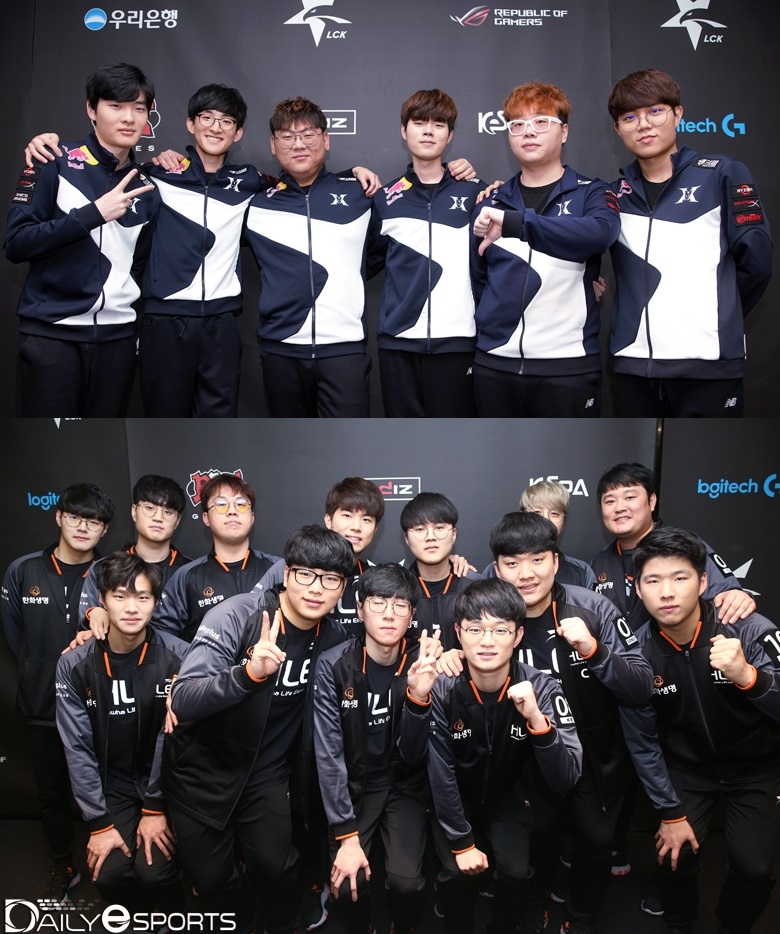 5승3패 자리를 놓고 맞붙는 킹존 드래곤X(위)와 한화생명e스포츠.