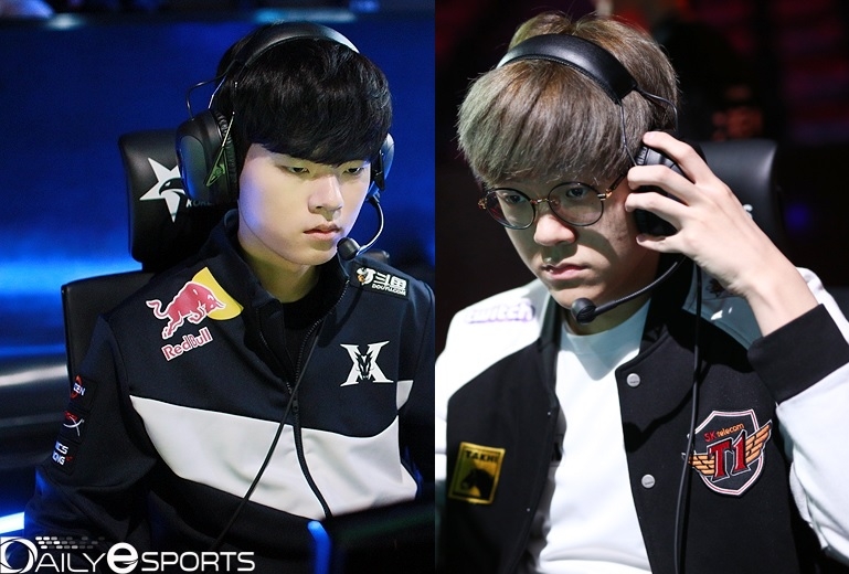 킹존 드래곤X의 '데프트' 김혁규(왼쪽)와 SK텔레콤 T1의 '테디' 박진성.