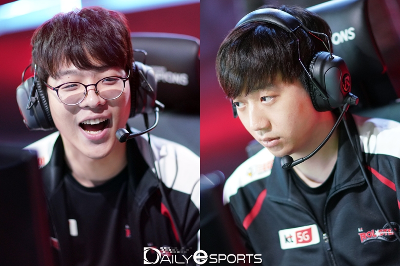 kt 롤스터의 4연패를 끊은 주역인 '스맵' 송경호(왼쪽)와 '스코어' 고동빈.