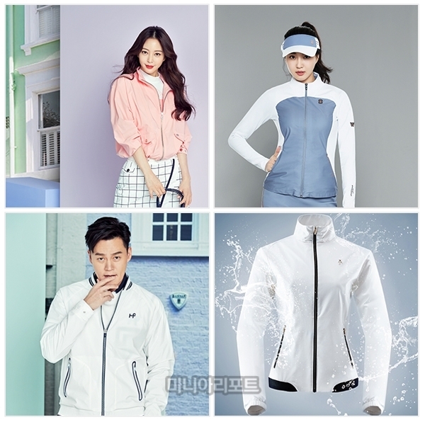 (좌측 상단부터 시계방향으로)힐크릭 카나비 오버핏 점퍼, 와이드앵글 W 리미티드 고어 윈드스토퍼 하이브리드 스웨터, 힐크릭 솔리드 원포인트 점퍼, 까스텔바작 퍼펙트 발수 점퍼