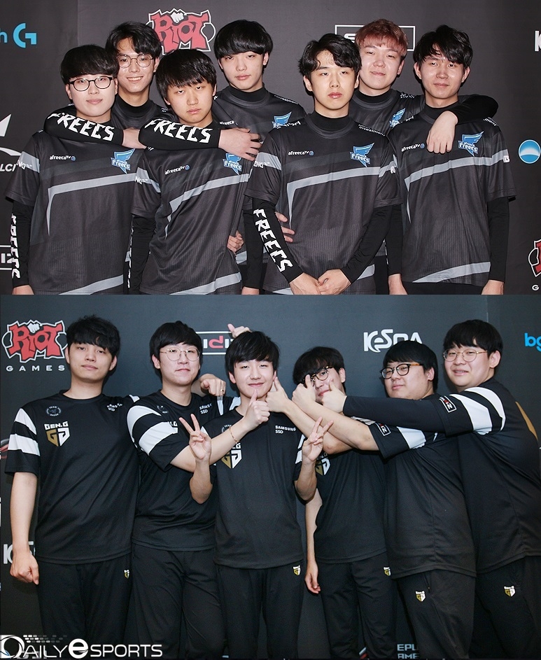 승강권 탈출을 위한 맞대결을 펼치는 아프리카 프릭스(위)와 젠지 e스포츠.