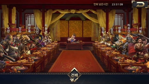 연회 시스템을 통해 삼국지 속 유명 장수들을 등용할 수 있다.