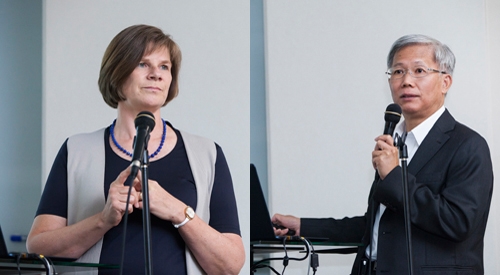 (사진=세계 석학 초청 강연회/ 울리케 프로처(Ulrike Protzer) 뮌헨 공과대학 바이러스 연구소 박사(왼쪽), 페이저 첸 국립대만대학병원 임상의학연구소 박사(오른쪽)가 강연자로 나섰다.)