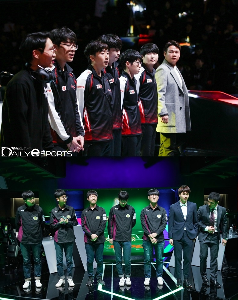 LCK 2019 서머 승강전에서 맞붙는 kt 롤스터(위)와 진에어 그린윙스.