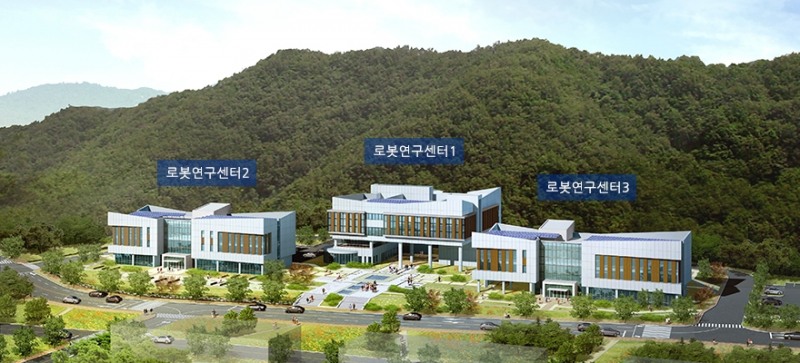 (사진=로봇랜드 R&D센터는 로봇산업과 관련된 산,학,연 연구소 및 기업 유치에 주력하게 되고, 한국과학기술원 등 9개 기관과 로봇재단이 로봇관련 기관 유치 업무협약을 맺었다.)