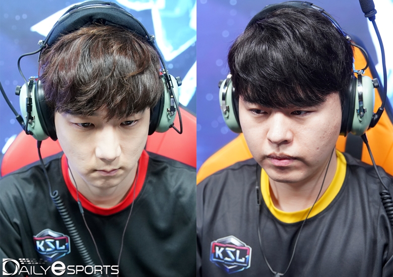 KSL 시즌3 16강 D조 패자전에서 대결하는 이제동(왼쪽)과 송병구.