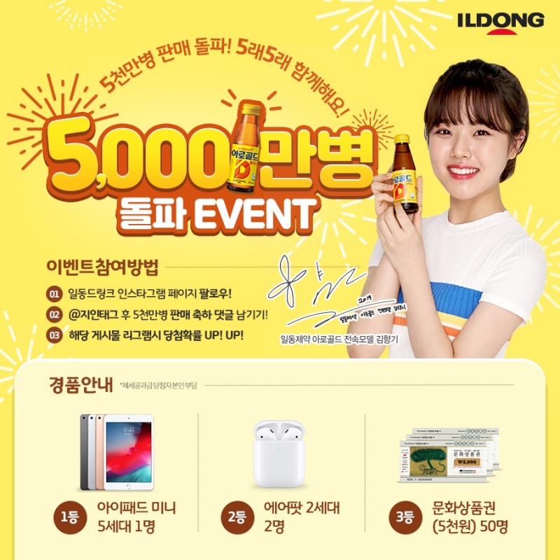 일동제약, '아로골드D시리즈' 누적판매 5천만병 돌파 이벤트 진행