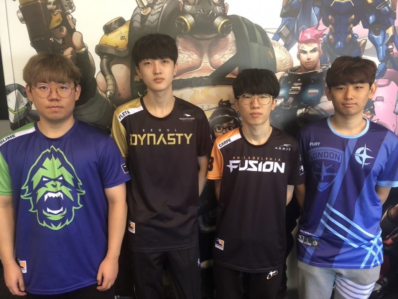 올스타전에 나서는 네 명의 선수들. 왼쪽부터 '슬라임' 김성준, '플레타' 김병선, '카르페' 이재혁, '퓨리' 김준호(사진=블리자드 엔터테인먼트 제공).