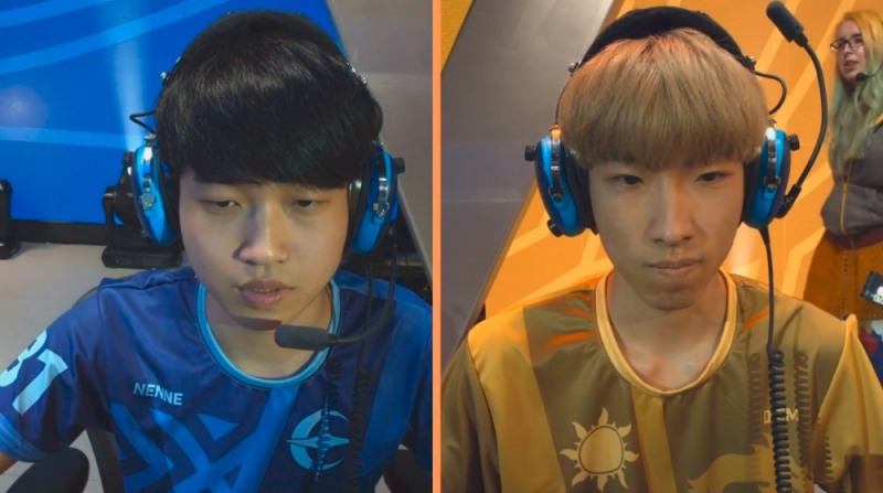 결승전에 나서는 뉴욕 엑셀시어 '넨네' 정연관(왼쪽)과 상하이 드래곤즈 '디엠' 배민성(사진=중계방속 캡처).