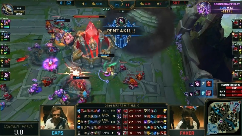 G2 e스포츠의 미드 라이너 'Caps' 라스무스 빈테르가 펜타킬을 달성한 장면(사진=생중계 화면 캡처).