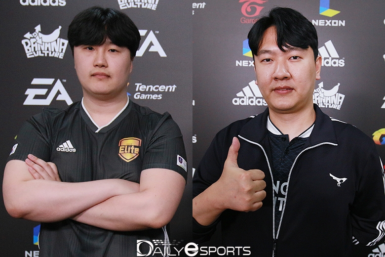 엘리트 변우진(왼쪽)과 성남 FC 김정민.