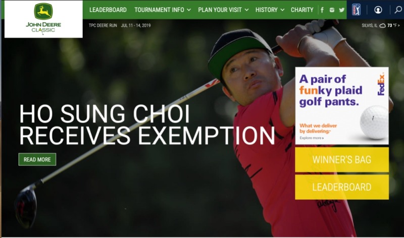 최호성 출전을 알리는 미국PGA투어 존디어클래식 페이지.