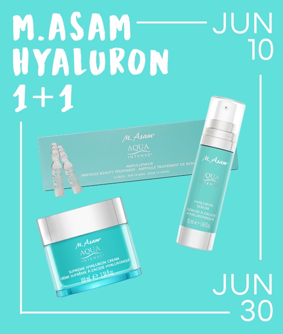 ‘엠아잠(M.Asam)’ 수분 완벽 보충 위한 히알루론산 전 라인 1+1 프로모션 진행
