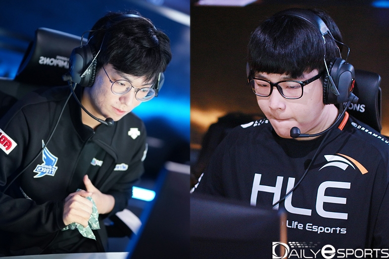 아프리카 프릭스의 미드 라이너 '유칼' 손우현(왼쪽)과 한화생명e스포츠의 미드 라이너 '라바' 김태훈.