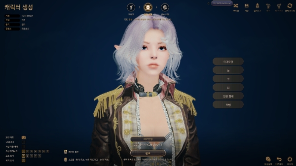 '에어'에 등장하는 캐릭터는 일반적인 MMORPG와 크게 다르지 않다. 엘프 원소술사 캐릭터 커스터마이징 모습. 엘프 종족은 여성만 고를 수 있다.