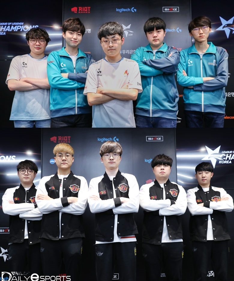 담원 게이밍(위)과 SK텔레콤 T1이 맞대결을 펼친다.