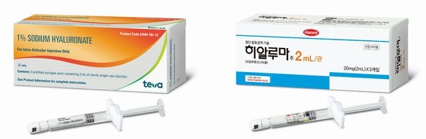  미국(좌)과 한국에서 판매되는 히알루마 패키지 / 사진 제공 = 한미약품