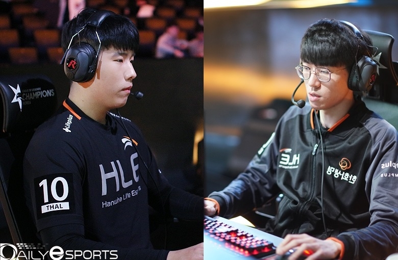 스프링 때 젠지를 상대로 승리를 만들어낸 '트할' 박권혁(왼쪽)과 '보노' 김기범.