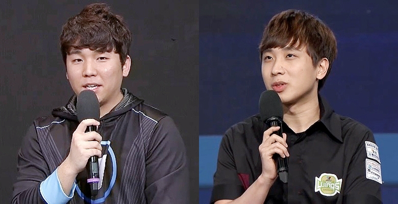 고수 크루 박령우(왼쪽)와 진에어 그린윙스 조성호가 GSL 첫 우승을 놓고 맞붙는다.