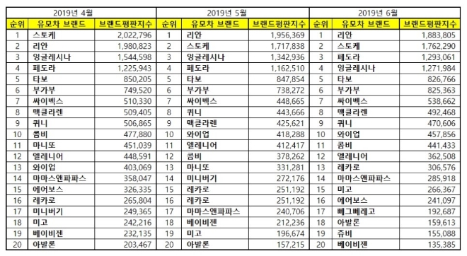 유모차 브랜드평판 6월 빅데이터 분석 1위는 리안...2위 스토케, 3위 페도라 順