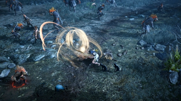 원거리에서 적을 제압할 수 있는 '일경구화', 추에 힘을 실어 지면을 향해 날리기 공격을 펼친다.