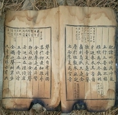 배익기씨가 2017년 4월 공개한 훈민정음 해례본 상주본 사진. 2015년 3월 자택 화재로 상주본의 하단이 불에 그을려 있다.