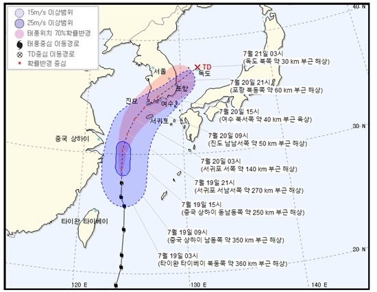 태풍 다나스 예상 경로 “한반도 관통해 동해로 빠진다”