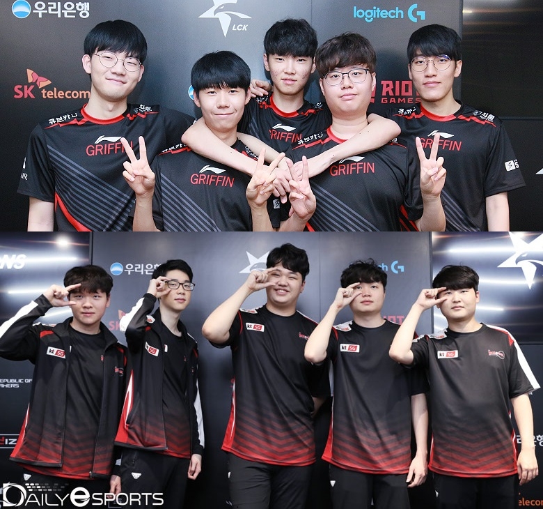 3연패 탈출을 노리는 그리핀(위)과 연승에 도전하는 kt 롤스터.