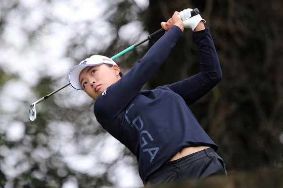 29일 열린 LPGA 투어 에비앙 챔피언십 최종 라운드에서 티샷을 시도하고 있는 고진영