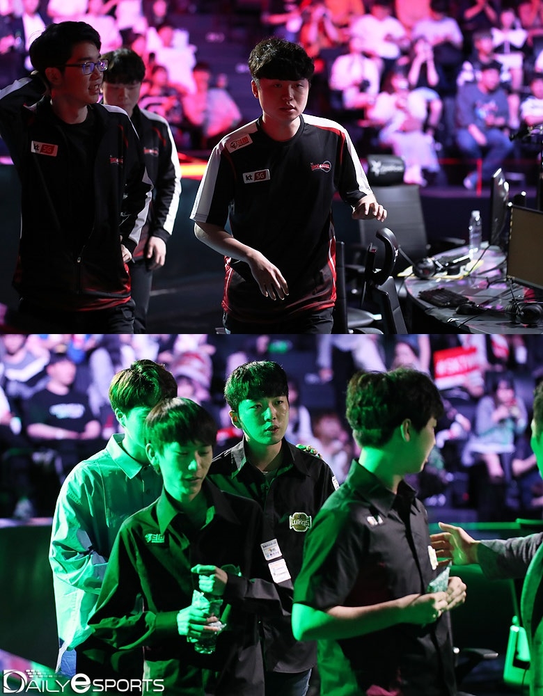 kt 롤스터(위)와 진에어 그린윙스가 하위권 구도를 결정지을 한 판 승부를 준비하고 있다.