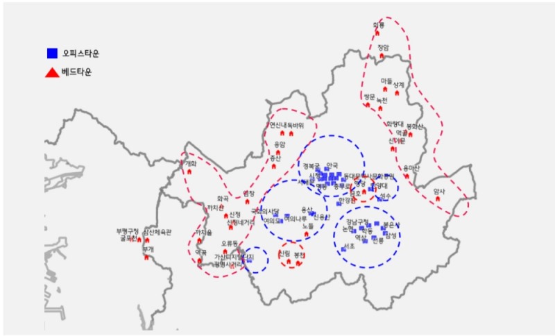 서울 오피스타운과 베트타운 지형도