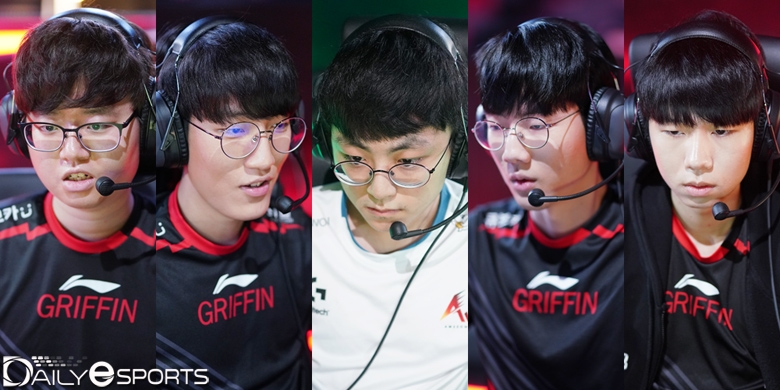 LCK 2019 서머 정규 시즌에서 각 포지션별로 KDA 1위에 오른 '소드' 최성원, '타잔' 이승용, '쇼메이커' 허수, '바이퍼' 박도현, '리헨즈' 손시우(왼쪽부터).