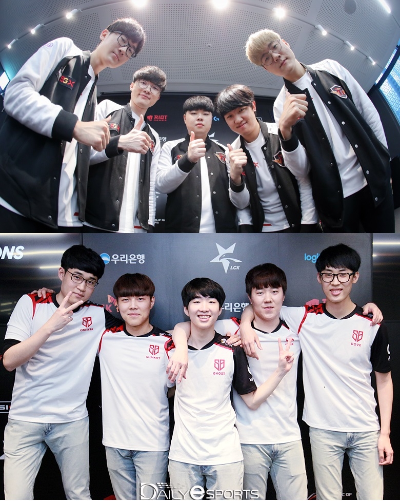 LCK 2019 서머 준플레이오프에서 맞붙는 SK텔레콤 T1(위)과 샌드박스 게이밍.