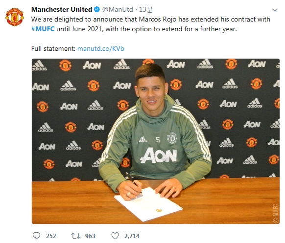 마르코스로호.사진=맨체스터유나이티드트위터