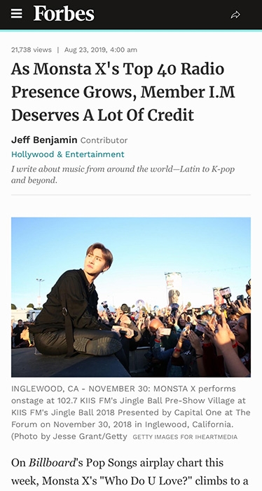 美 포브스, 몬스타엑스 아이엠 글로벌 행보 집중 조명 “똑똑하고 다양한 재능을 가진 뮤지션”