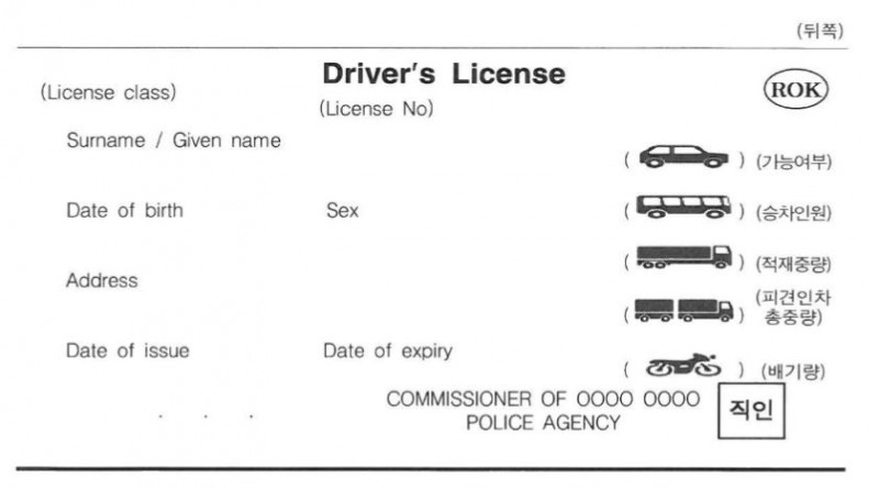 영문운전면허증 뒷면