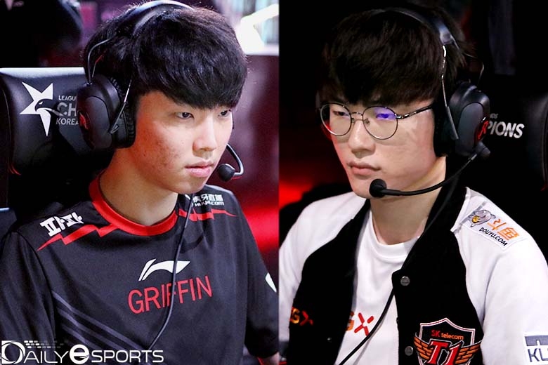 그리핀의 '쵸비' 정지훈과 SK텔레콤 T1의 '페이커' 이상혁.