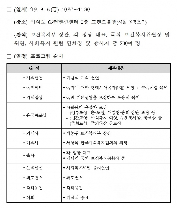 제20회「사회복지의날」기념식개요(보건복지부)